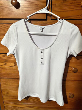 GUESS Ribbed Short Sleeve Top White Size Medium